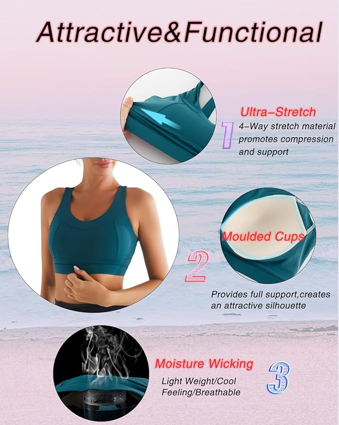 RUNNING GIRL High Impact Sports Bras for Women,Racerback Running Bra Workout Crop Tank Tops Longline Sports Bra Push up