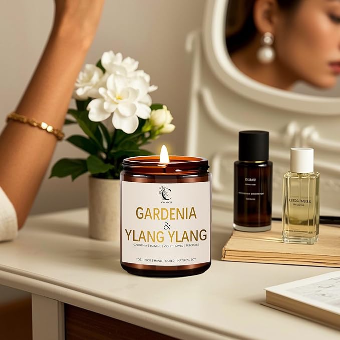 Scented Candles for Women,Gardenia & Ylang Ylang Scented Candles,7oz Hand-Poured for Serene Bedrooms & Spa Baths,Long-Lasting Floral Escape, Perfect for Meditation & Romantic Evenings
