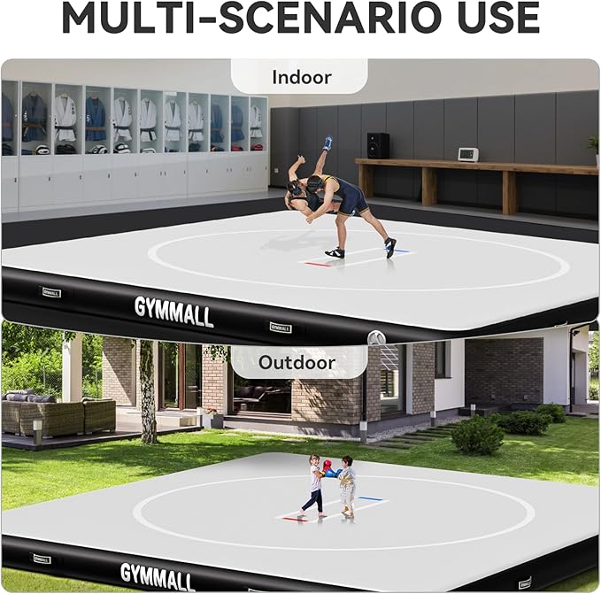 Wrestling Mat Inflatable 5FT/6.6FT/10FT/13FT/16.5FT, Foldable 4" Thick Jiu Jitsu Mats for Home Outdoor Indoor, Waterproof PVC Mat for Gymnastics, Water Yoga, PE Training, BJJ, MMA, Grappling