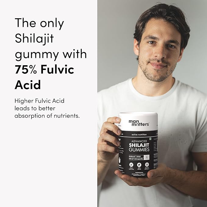 Man Matters Himalayan Shilajit Gummies I Lab Tested I No Added Sugar I Ashwagandha, Gokshura| 75% + Fulvic Acid & 85+ Trace Minerals I Shilajit for Men I Non-GMO I 100% Natural & Organic I 60 Gummy