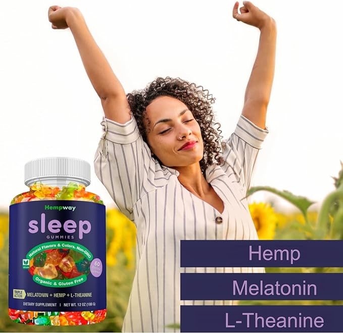 Hemp Sleep Gummies Triple Action | Promotes Healthy Sleep | Relaxes Body & Mind | Made in USA | 5mg Melatonin | 200mg Hemp | 10mg L-Theanine | 60 Organic Gummies