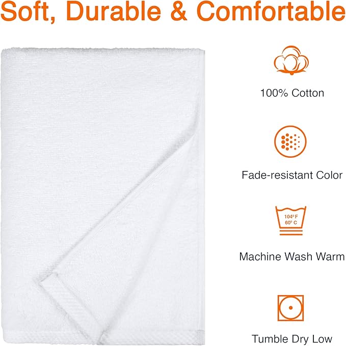 Amazon Basics 2 Piece Quick-Dry Oversize Bath Towel, 100% Cotton, White, 62" x 30"