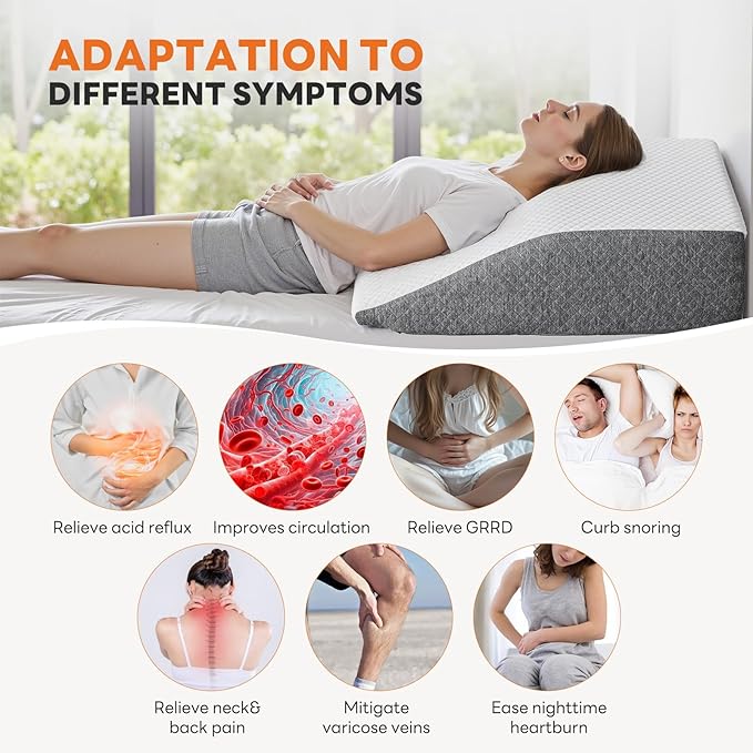 Sweetcrispy Wedge Pillow, Body Pillow for Sleep Apnea, Neck Pain Relief, Post Surgery, Sleeping Comfort, Acid Reflux, Heartburn, Back Pain Relief and Snoring, 7Inch, White& Grey