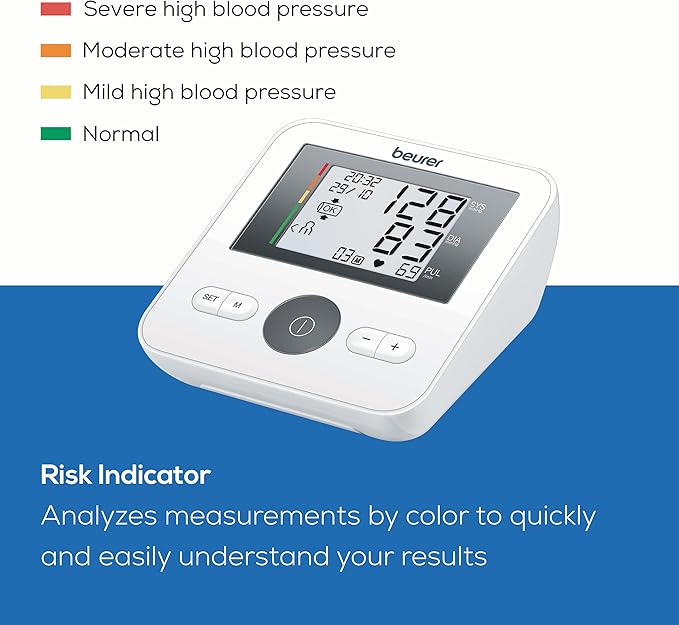 Beurer BM27 Upper Arm Blood Pressure Monitor for Home Use with Adjustable Cuff, Data Transfer to Apple Health and co., 120 Memory Sets, Irregular Heart Rate Detection, Risk Indicator