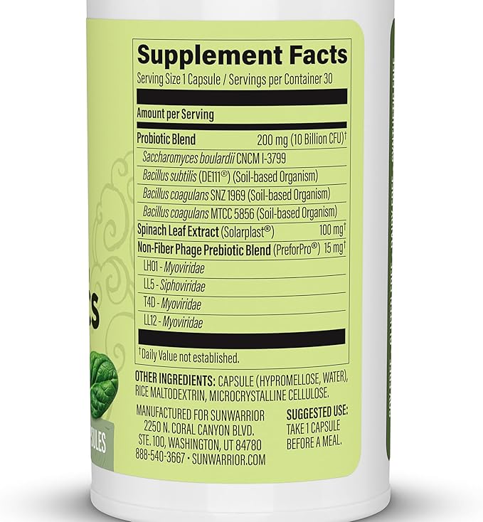 Sunwarrior Probiotics Soil-based Vegan Capsules | 10 billion CFU for Digestion Soy Free Gluten Free Dairy Free | 30 CT