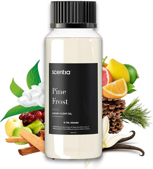 Scentia Pine Frost Essential Oil – 120ml Christmas Diffuser Oil | Crisp Winter Blend with Fir, Pine, Citrus & Vanilla | Aromatherapy for Home, Candles, Soaps & Holiday Décor | Made in USA
