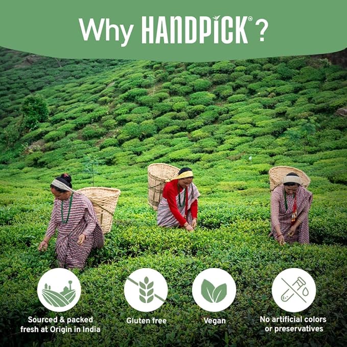 HANDPICK, Green Tea Loose Leaf (255g/9oz) 127 Cups | Non-GMO, 100% Pure Green Tea Leaves Sourced from Himalayas, India | Resealable Ziplock Pouch