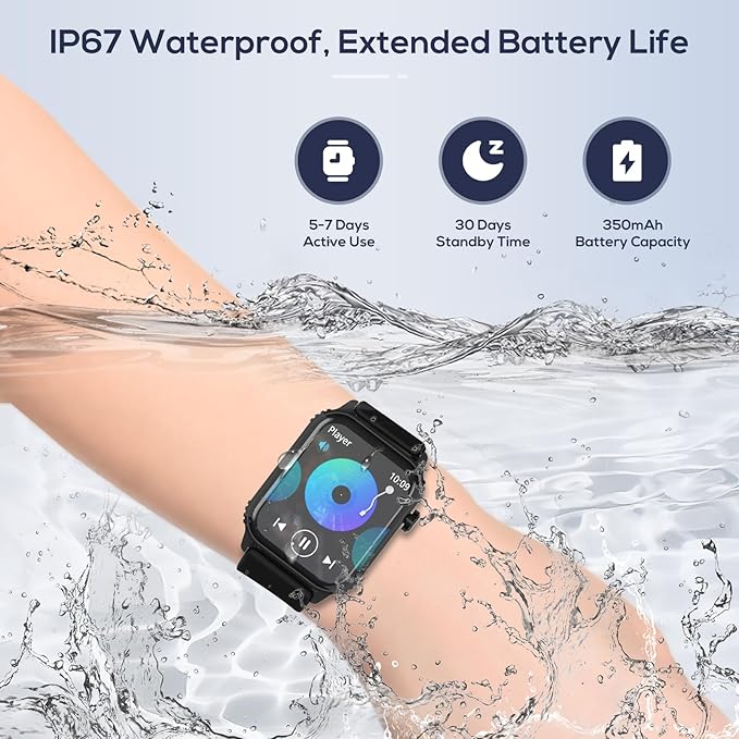 Smart Watches for Women Men, 1.83" HD Smartwatch with 120 Sports Modes, IP67 Waterproof, Bluetooth Call and Music Control;Heart Rate and Sleep Monitor (Black)