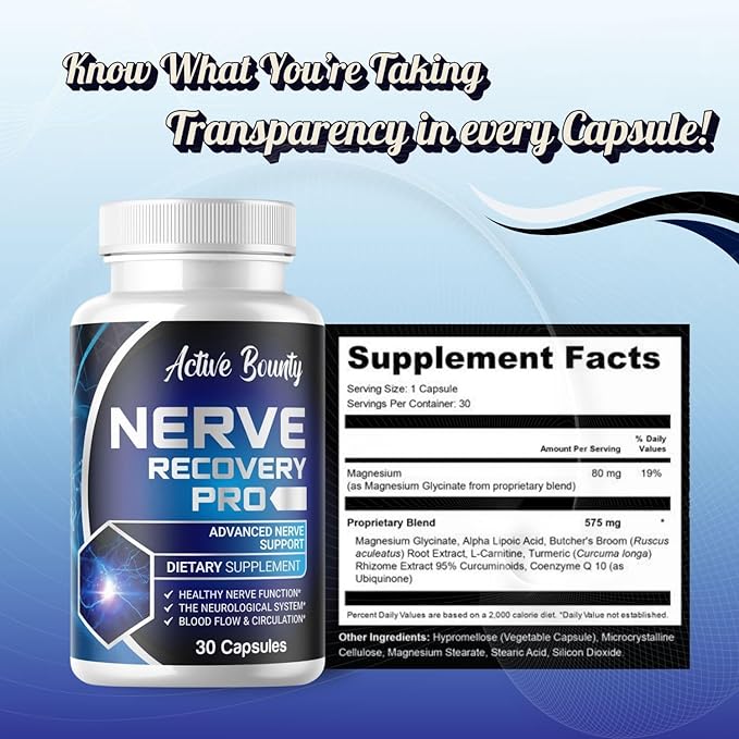 Nerve Recovery Pro – Nerve Support Supplement with Alpha Lipoic Acid, Turmeric & Acetyl-L-Carnitine – Supports Healthy Nerve Function, Circulation & Blood Flow – 30 Capsules - 1 Pack