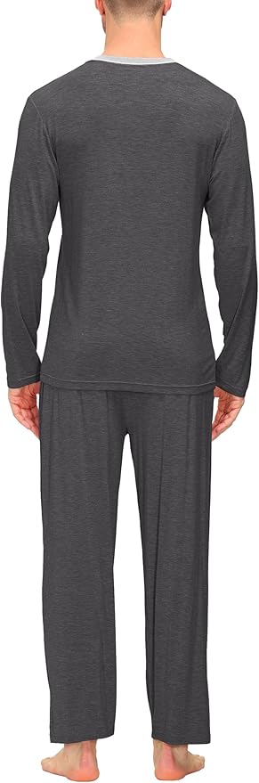 JINSHI Men's Pajama Sets Sleepwear Nightwear Lightweight Quick Dry Soft 2 Piece Long Sleeve Mens Loungewear Sets with Pocket