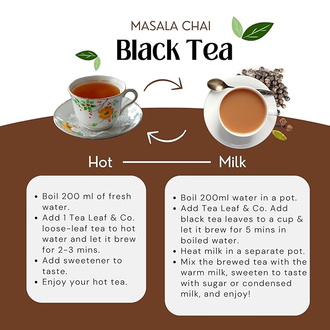 Tealeaf & Co. Masala Chai - Loose Leaf Black Tea Blended with Organic Spices (Ginger, Cardamom, Black Pepper & Cloves Whole Organic) - Low Caffeine (3.52oz/100gm)