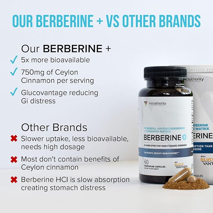 Berberine Supplement Ceylon Cinnamon Supplements Capsules | High Absorption Dihydroberberine, Cinnamon for Balance and Support | Vegan & Gluten Free Powerful AMPk Activator & Antioxidant | 30 Servings