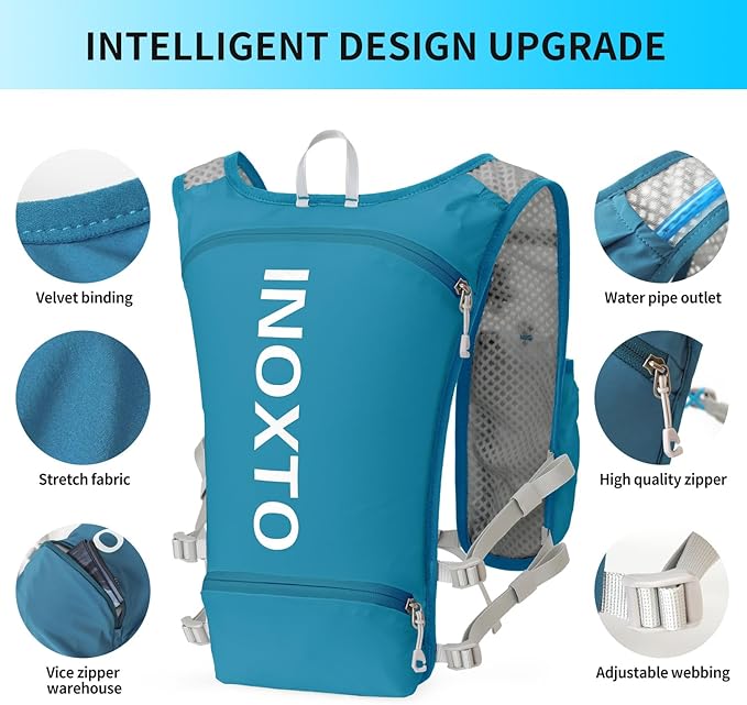 INOXTO Running Hydration Vest Backpack,Lightweight Pack with 1.6L Water Bladder Hydration Backpack Daypack for Hiking Trail Running Cycling Race Marathon for Women Men
