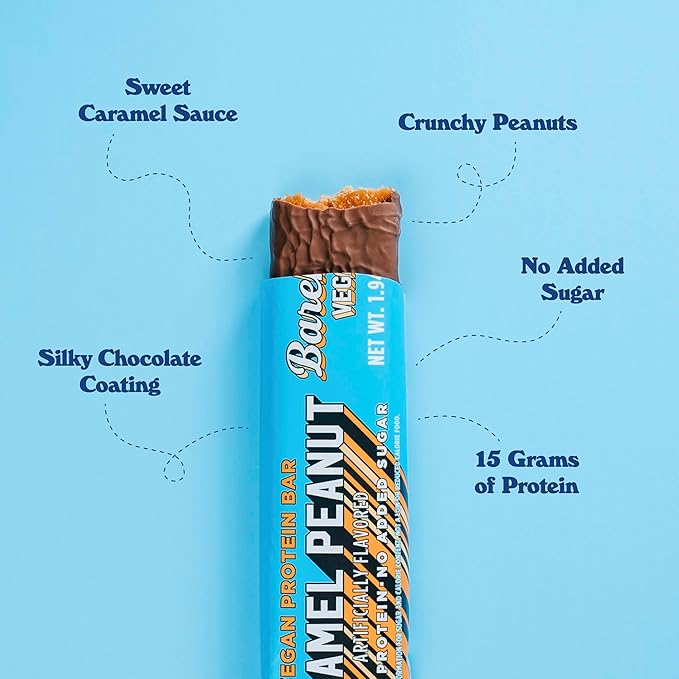 Barebells Plant Based Protein Bars, Peanut Caramel – 24 bars (2 Packs of 12) - 15g of Plant-Based High Protein Treats – Vegan Chocolate Nutrition Bar with 1g Total Sugar - On The Go Breakfast or Post-Workout Snack
