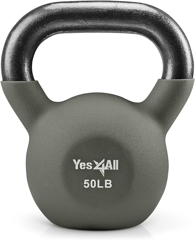 Yes4All Kettlebell, 5-65 LB Neoprene Coated Cast Iron Kettlebells, Wide Grip Handle & Flat Bottom for Swings, Squats, Deadlifts, Push Ups & Full Body Training at Home Gym - Single & Set