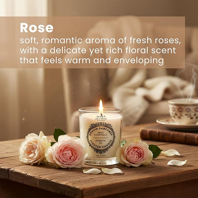 Panier des Sens - Rose Candle β Long-Lasting Scented Candles for Home β Thoughtful Gift β 100% Natural Cotton Wick β Decorative Home Candles - 6.3 oz