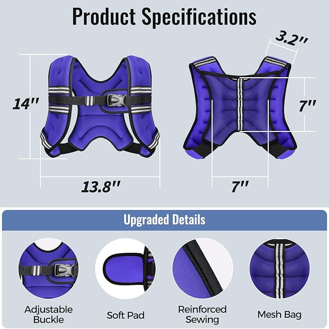 Weighted Vest for Women & Men with Reflective Stripe and Adjustable Buckle, Comfortable & Durable Rucking Vest for Walking, Running & Strength Training