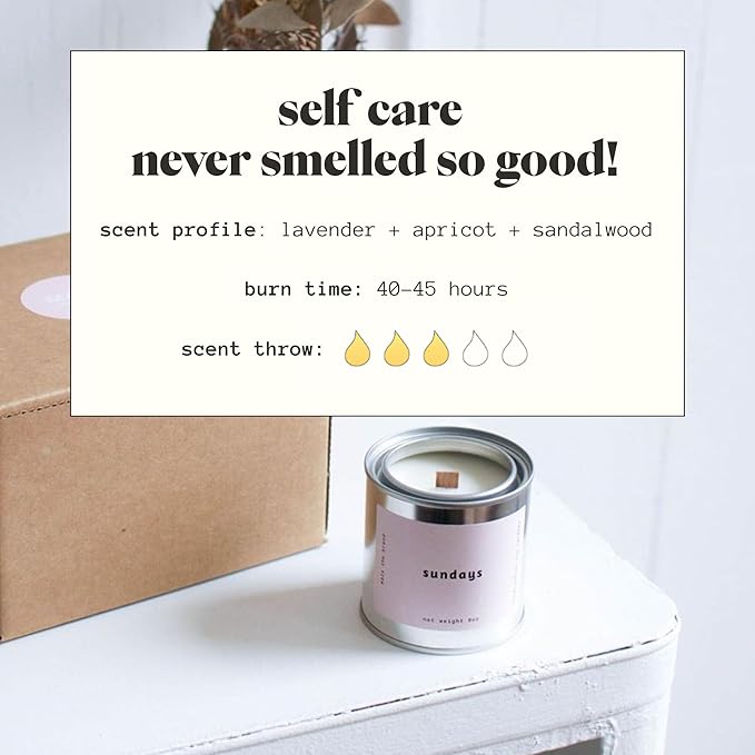 MALA Sundays Apricot Sandalwood & Lavender Candle for Home – Vegan Soy Aromatherapy – 45-Hour Clean Burn – Organic Non Toxic Candles – Calm Room Decor – 6.8 oz
