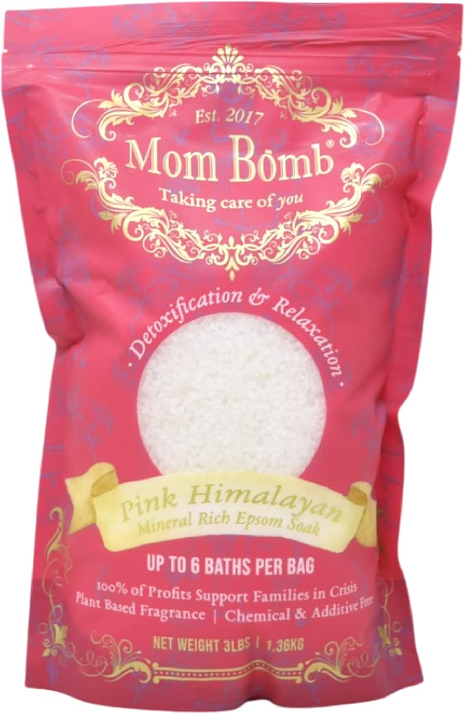 Mom Bomb Pink Himalayan Epsom Salt Bath Soak - Melon Scent – Natural Magnesium Salt with Essential Oils – Relaxing Aromatherapy for Stress Relief, Muscle & Foot Soak – Made in USA, 48 Ounce