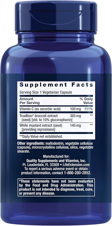 Life Extension Optimized Broccoli with Myrosinase, Liver and Detox Supplement, Advanced bioavailable, Once-Daily, Non-GMO, Vegetarian, Gluten-Free, 30 Capsules