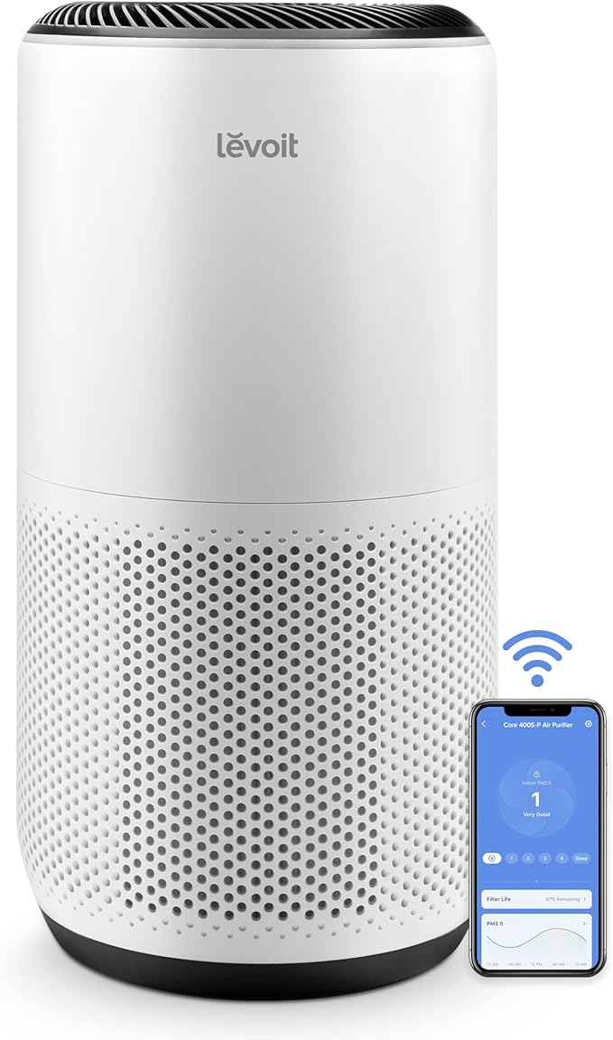 LEVOIT Air Purifiers for Home Large Room Up to 1733 FtΒ² With HEPA Sleep Mode, AHAM VERIFIDE, Auto Mode, Air Quality Monitor, Smart WiFi, 3-in-1 Filter For Pet Allergy, Smoke, Dust, Core 400S-P, White