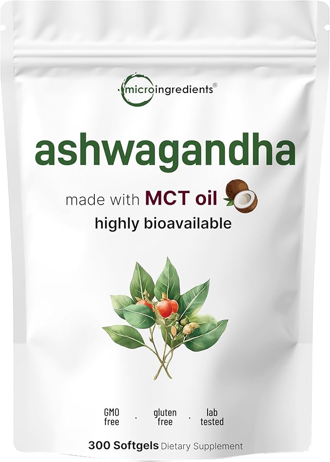 Ashwagandha Supplements | 300 Coconut MCT Oil Softgels with Black Pepper for Better Absorption | Potent Root Extract | Natural Herbal Support for Relaxation* | Non-GMO
