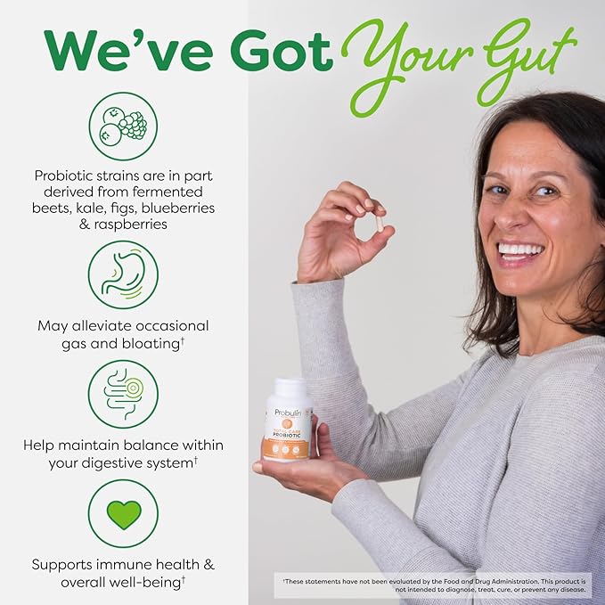 Probulin Total Care Probiotic Supplement, Daily Gut, Digestive, and Immune Health Probiotics Capsules for Men and Women, 20 Billion CFU, Vegan, 90 Count Bottle