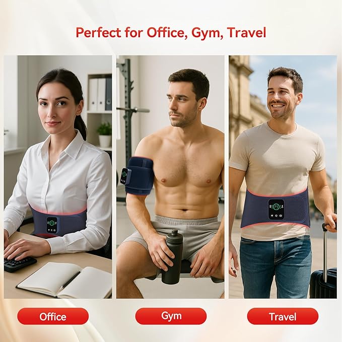 Red Light Therapy Belt for Back & Abdomen, 5000mAh Cordless Infrared Waist Wrap with Pulse/3-Mode Vibration Massage – Pain Relief, Muscle Relaxation & Circulation Boost, Ideal Gift for Mom & Dad