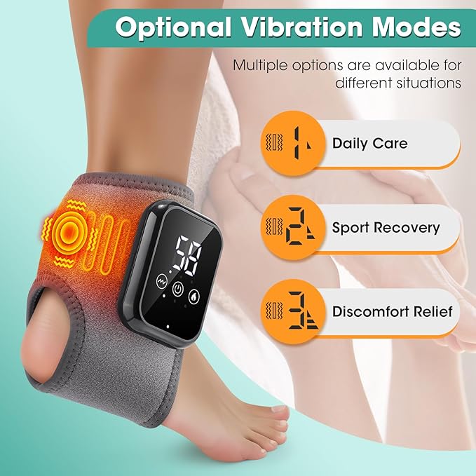 Ankle Massager for Pain Relief, Heating Pad for Ankle and Foot with 2000mAh Rechargeable, Thermal Wrap for Achilles Tendon