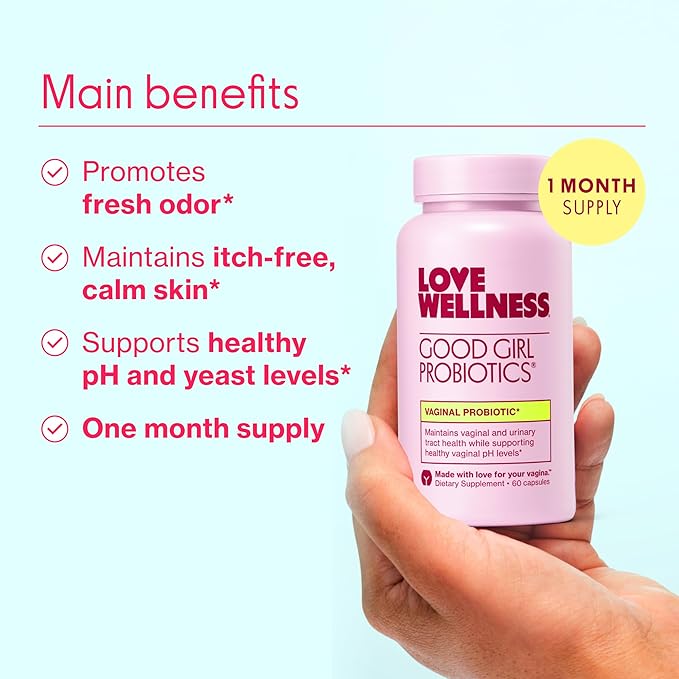 Love Wellness Good Girl Probiotics | Women’s Vaginal Health & pH Balance Supplement | Probiotic for Urinary Tract, Yeast, Odor & Immune Support | Gluten-Free | 30-Day Supply