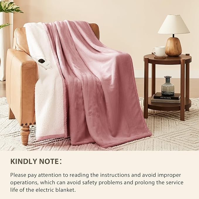 Homemate Electric Heated Blanket Full Size - 72"x84" Heating Blanket Full Size 1/2/4/6/8 Hours Auto-Off 10 Heat Level Over-Heat Protection Flannel Sherpa ETL Certification