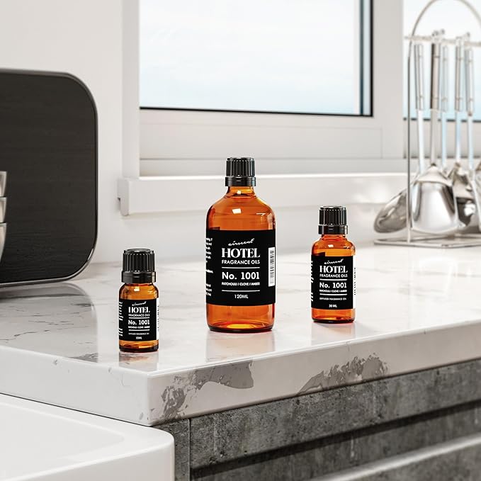 AirScent Hotel Diffuser Oil No. 1001 - Patchouli Clove Amber - Hotel Scent Dupe - Premium Fragrance Oil for Ultrasonic and Waterless Diffusers - 10 mL, .34 fl oz Glass Dropper Bottle