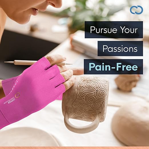 Copper Compression Arthritis Gloves | Fingerless Arthritis Carpal Tunnel Pain Relief for Men & Women | Hand Support Wrist Brace for Neuropathy, Rheumatoid, Tendonitis, Swelling, Crocheting, Typing Pink S