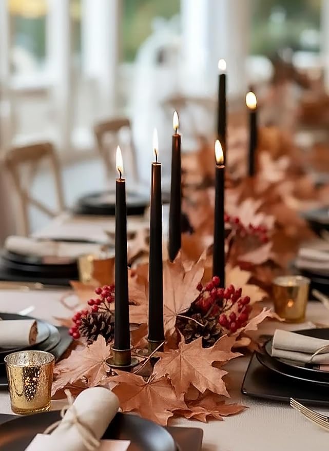 6 PK 10" Classic Taper Candles, Black, 7-8 Hours Long Burning, Unscented Tall Candlesticks