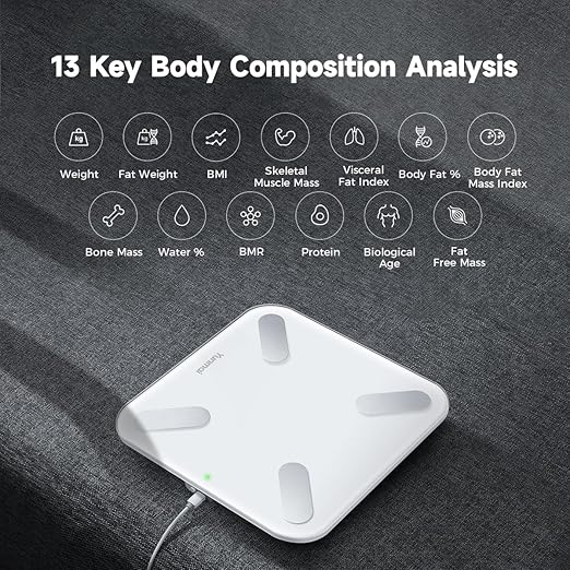 Yunmai Smart Scale with BMI, Body Fat, Muscle Mass, Digital Weight Body Fat Scale Mini, 13 Body Composition Scale Bluetooth Health Apps Compatible, Rechargeable 400lb
