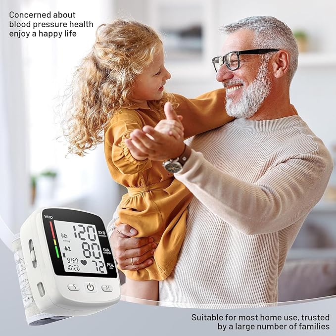 Blood Pressure Monitor Digital Wrist BP Machine Automatic Adjustable Cuff ( 5.3 to 7.7 in) with 2 Users 180 Memory Voice Broadcast Large LCD Display USB Charging Cable Carrying Case