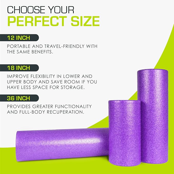 ProsourceFit High Density Foam Rollers 12 - inches Long, Firm Full Body Athletic Massage Tool for Back Stretching, Yoga, Pilates, Post Workout Muscle Recuperation