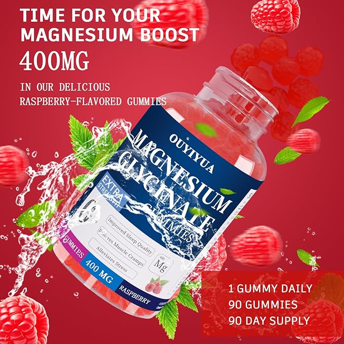 Magnesium Glycinate 400mg Gummies, Sugar Free Magnesium Gummies with Vitamins D, B6 for Sleep Support, Stress and Muscle Relief for Men and Women (2 Pack)