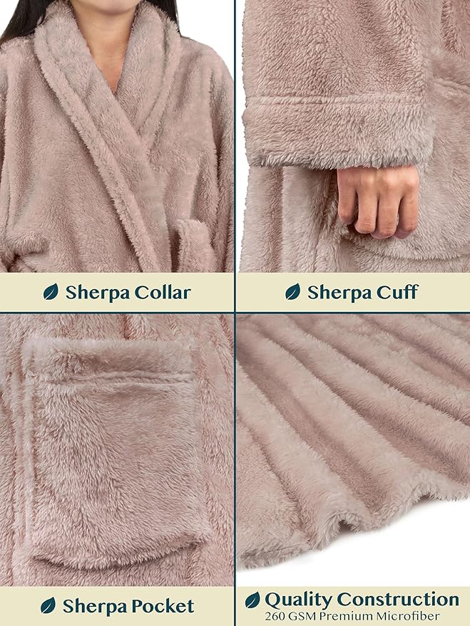 PAVILIA Premium Womens Plush Soft Robe Fluffy, Warm, Fleece Sherpa Shaggy Bathrobe