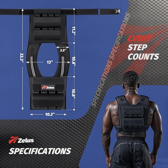 ZELUS Weighted Vest Men, 23/36/45 lb. Weight Vest with 10/16/20 Adjustable Iron Weights for Muscle Building Strength & Functional Training, Weighted Vest for Women with Reflective Strips.