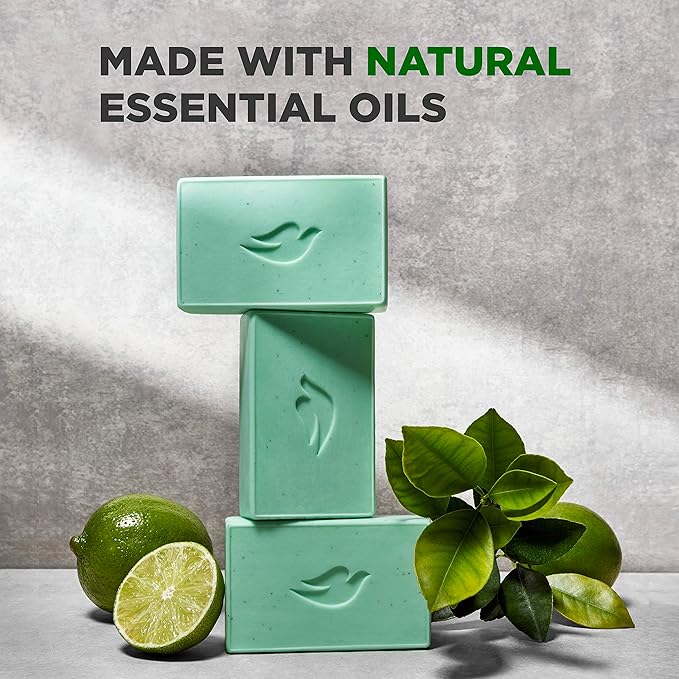 DOVE MEN + CARE Plant-Powered Natural Essential Oil Bar Soap Reinvigorating Lime + Avocado Oil to Clean and Hydrate Mens Skin 4-in-1 Bar Soap for Men's Body, Hair, Face and Shave. 5 oz, 4 Count