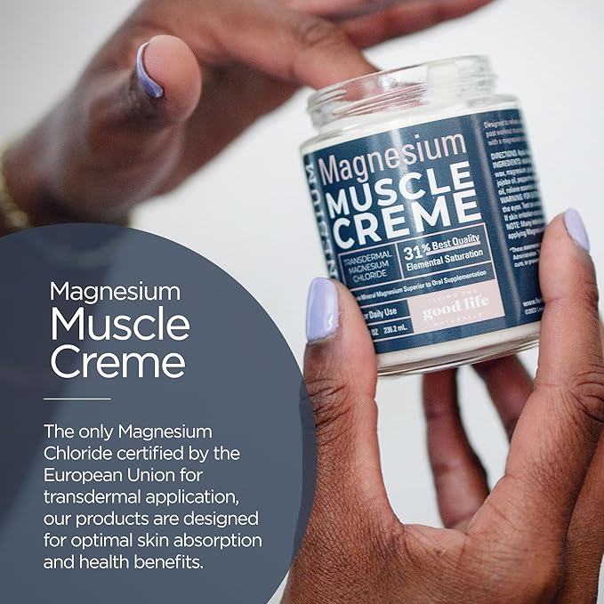 Magnesium Muscle Creme by Living the Good Life Naturally - Transdermal Magnesium Lotion for Pain with Blue Emu, Peppermint, Menthol, and Magnesium Chloride for Muscle Recovery AM or PM - 4oz
