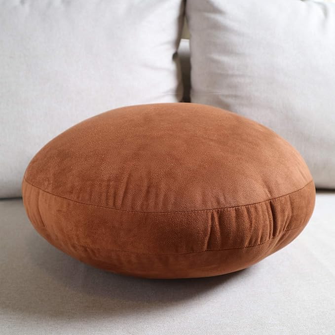 Round Throw Pillow for Kids 16x16 100% Down-like Polyester Filling Super Soft Cushion Ultra Fluffy Feather-like Touch Decorative Round Floor Pillow for Couch Bed Sofa, Brown 1 Piece