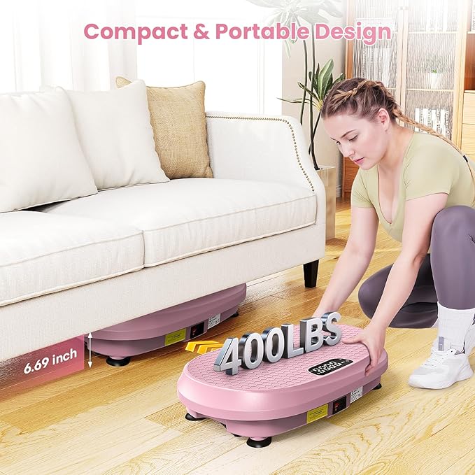 Curved Vibration Plate Exercise Machine, XL Vibration Plate 400 lbs Capacity with 9 Auto Modes and 120 Adjustable Speeds, Whole Body Vibration Plate Machine for Home Women Men