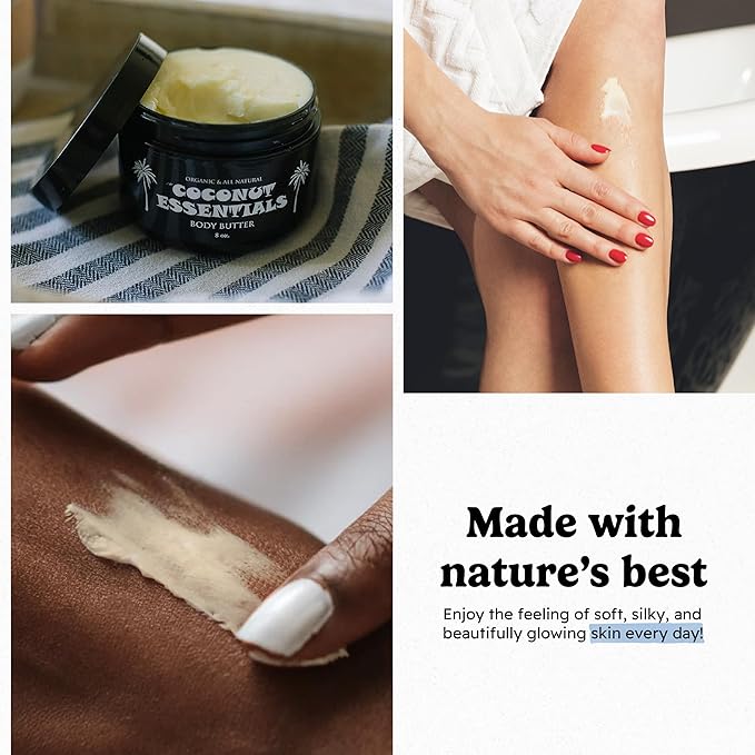 Coconut Essentials - Moisturizing Body Butter, Gluten and Paraben Free, with Coconut Oil, Peppermint, Vitamin E, Shea Butter, Almond, and Sunflower Oil, Body Lotion for Beautiful & Glowing Skin, 8 oz