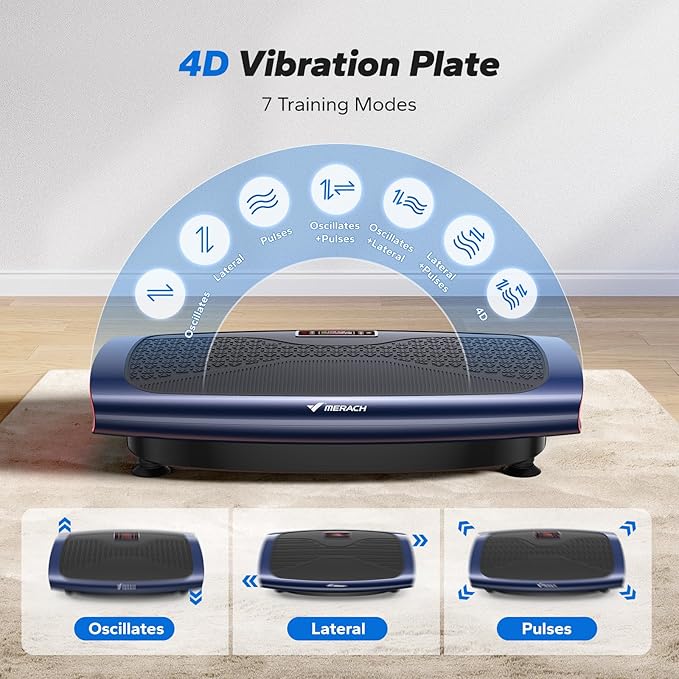 MERACH Vibration Plate Exercise Machine, 3D & 4D Vibration Plate for Lymphatic Drainage Weight Loss with 2 Tension Ropes, Whole Body Vibration Platform for Women Men, Exercise Equipment for Home