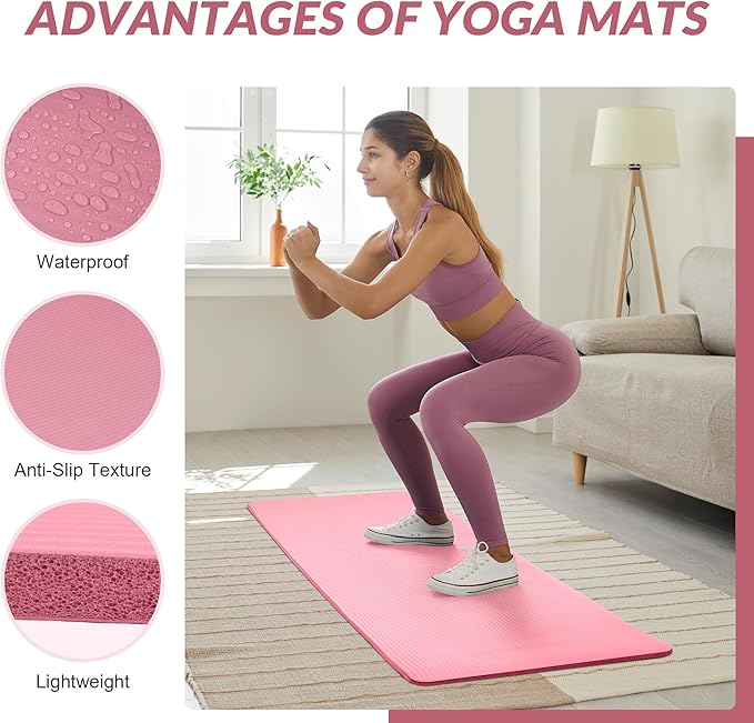 Quality Exercise Yoga Mat, 1/2-Inch Thick High-Density Foam for Full-body workout, Anti-Tear and non-slip Surface, Includes Carry Strap for Home & Studio Workouts,Multiple Options