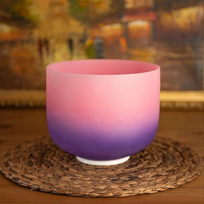 TOPFUND Pink Purple F Note Crystal Singing Bowl Heart Chakra 10 inch with Heavy Duty Carrying Case and Suede Mallet