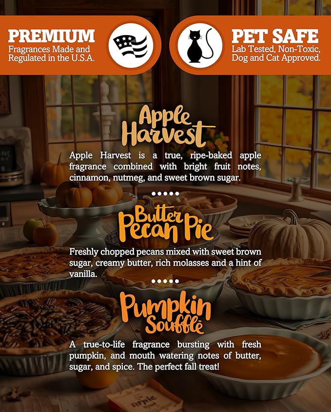 Shortie's Candle Company Fall Wax Melts Variety Pack - Pumpkin Souffle, Butter Pecan Pie, Apple Harvest - Formula 117-3 Highly Scented 3 Oz. Bars - Made with Natural Oils - Fall Warmer Wax Cubes