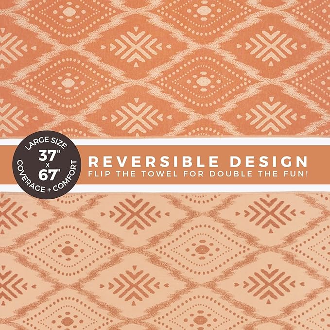 FESHKA Sand Proof Turkish Beach Towel – Oversized, Quick Dry & Lightweight Travel Towel - 100% Organic Cotton Beach Blanket - Perfect for Bath, Pool & Picnic | Damask (Rust/Beige)